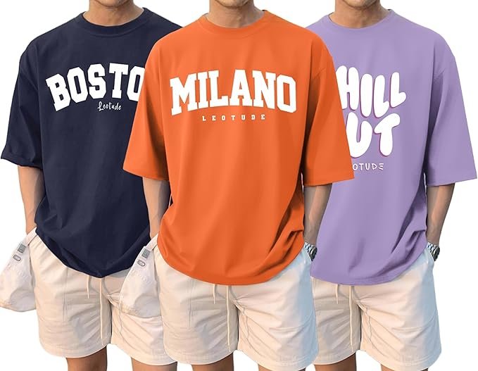 LEOTUDE Men’s Oversize Graphic Printed Combo Pack of 3 T-Shirt | Round Neck Half Sleeve T-Shirt for Men’s (Combo : Pack of 3) (Copy) (Copy)