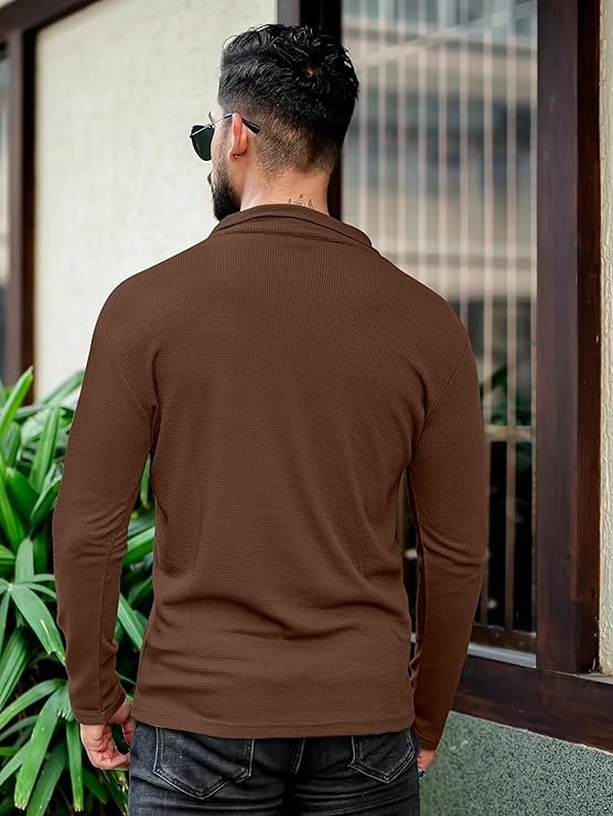 KAJARU Men’s Polyester Blend T Shirt with Spread Collar Neck Line Zipper Closure Full Sleeves Solid Pattern Regular Fit and Standard Length (Copy)