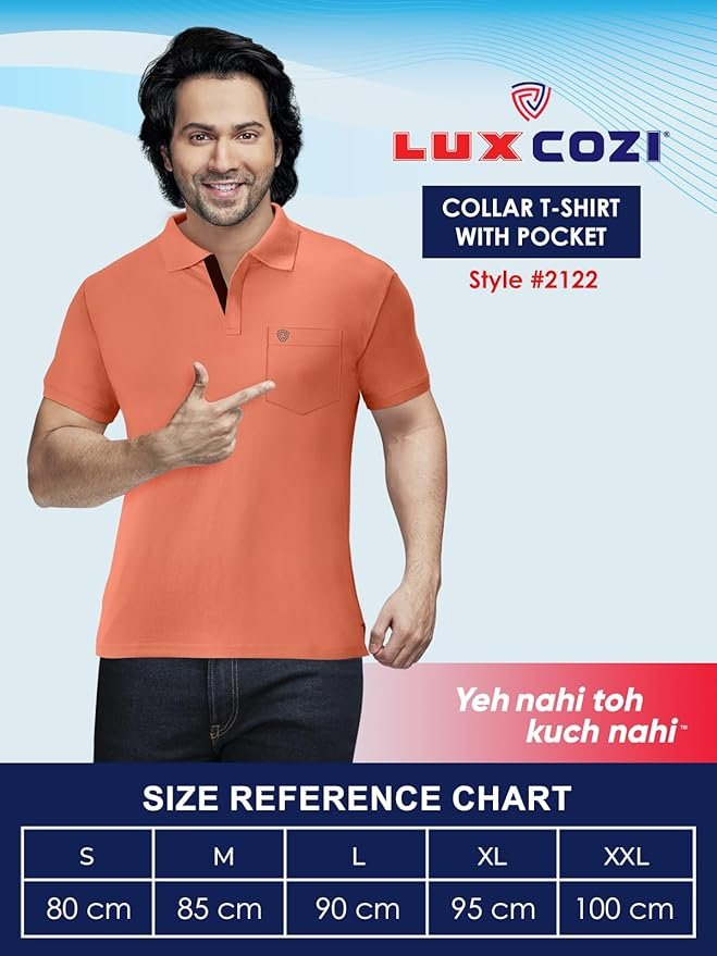 Lux Cozi Men Cotton Regular Fit Polo Neck Half Sleeve Solid Casual T-Shirt with Chest Pocket | Pack of 2 (Copy) (Copy)